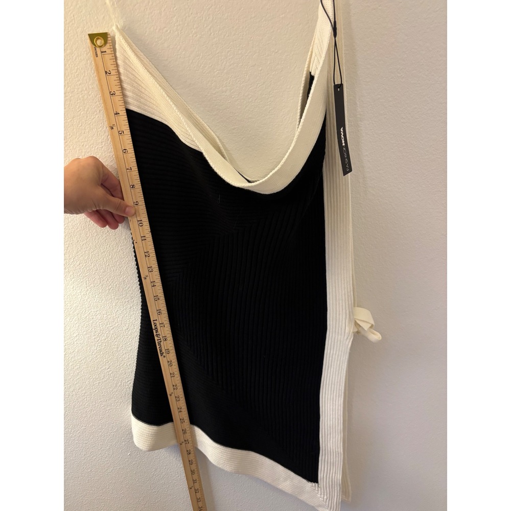Fashion Nova Black Cream Colorblock Ribbed Knit Asymmetrical Tank Top NWT